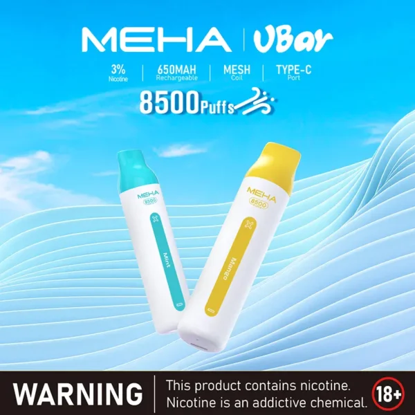 MEHA VBar 魅嗨 小白條 8500口 拋棄式電子煙｜具備 3% 尼古丁鹽黃金配方 台灣現貨