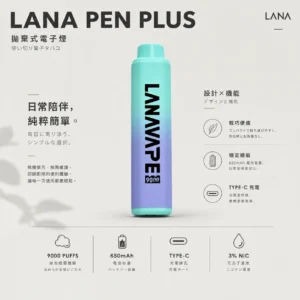 ChatGPT-Image-2026年8月21日-上午12_12_09.webp LANA PEN PLUS 9000口拋棄式電子煙|15ml儲油搭配 台灣現貨