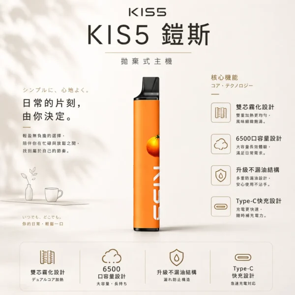 ChatGPT-Image-2026年8月23日-下午03_43_49.webp KIS5 鎧斯 6500口 拋棄式電子煙|具備升級不漏油結構 台灣現貨