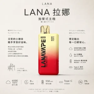 ChatGPT-Image-2026年8月23日-下午04_23_20.webp LANA 6000口 拋棄式電子煙|具備 8ml 巨量裝 台灣現貨