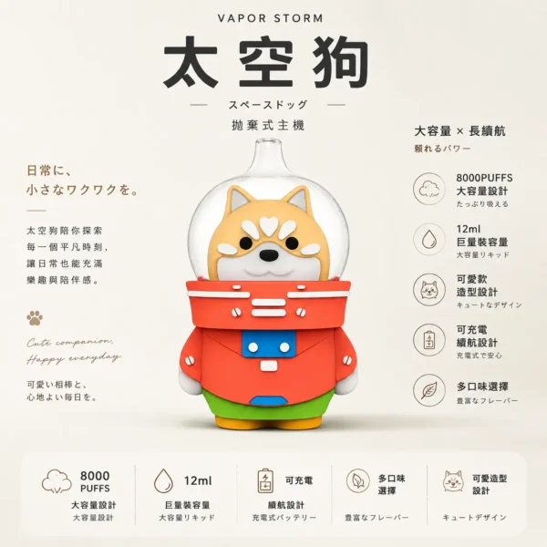 ChatGPT-Image-2026年8月25日-下午10_03_08.webp VAPOR STORM 太空狗 8000口 拋棄式電子煙|具備多口味可愛款造型設計 台灣現貨